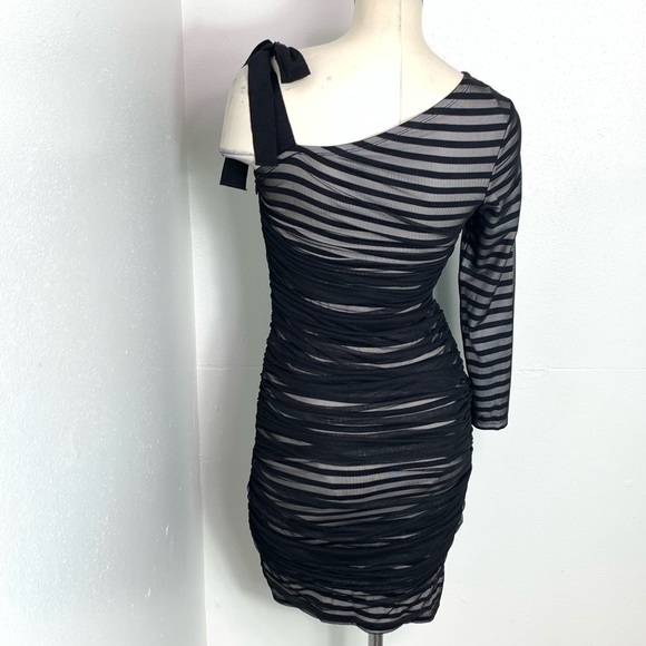 BCBGMAXAZRIA Black Striped Mesh Overlay Cocktail Dress size Small - Picture 3 of 5